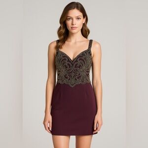 Colette Mon Cheri Purple Beaded Cocktail Dress 8 Corset Back Party Homecoming